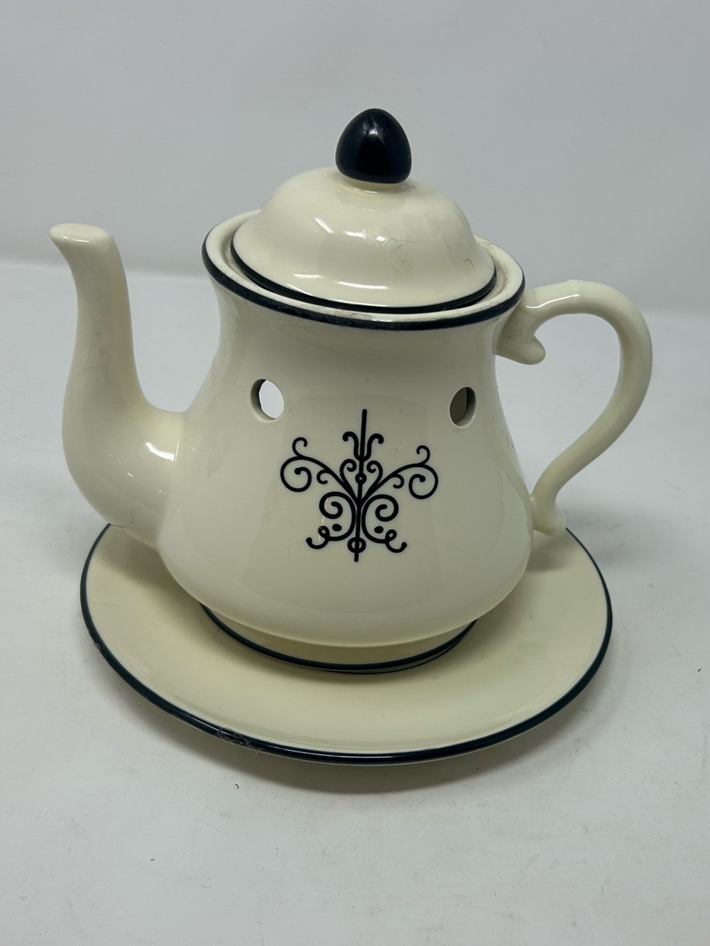 Yankee Candle Teapot Tea Light Candle Wax Melt Hotel Plate Saucer & lid Ceramic
